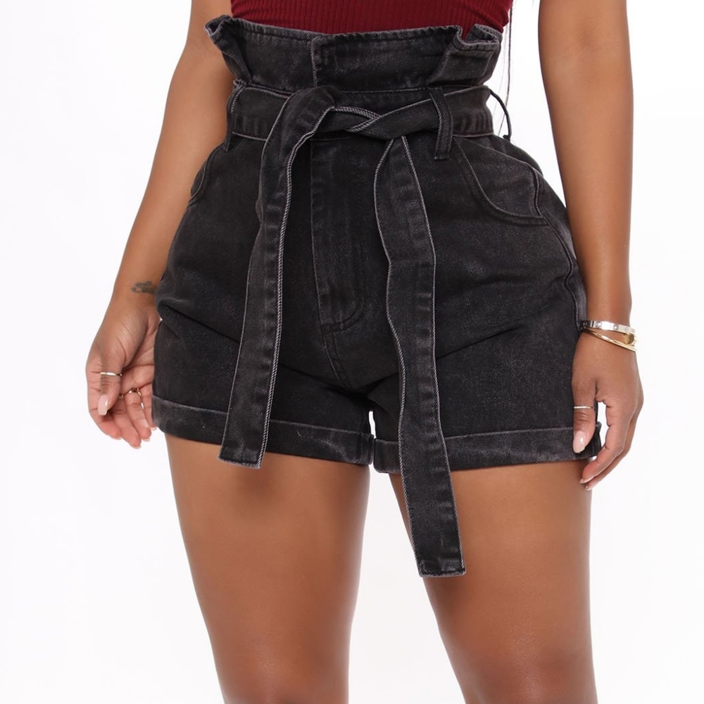 Fashion Nova Give Me A Call - Paperbag Waist Denim Shorts - Picture 3 of 8